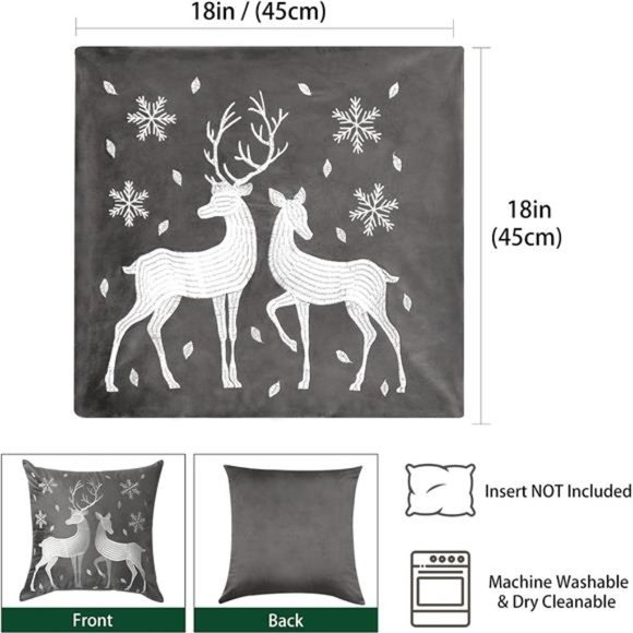 Christmas Throw Pillow Cover, 2 Pack Deer Snowflake Embroidery Decorative - Picture 4 of 8